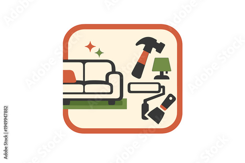 A flat vector illustration featuring home improvement icons including