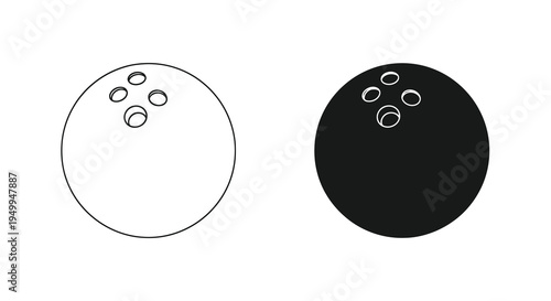 A minimalist depiction showcases two bowling balls one light and one dark both with standard finger hole configurations