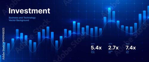 Blue Fintech Financial Growth Graph of Successful Digital Business. Abstract Technology Investment Chart Showing Market Trends. Data Analysis. Economic Development Vector Illustration