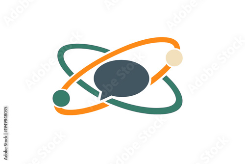 A minimalist vector illustration of an atom symbol featuring a