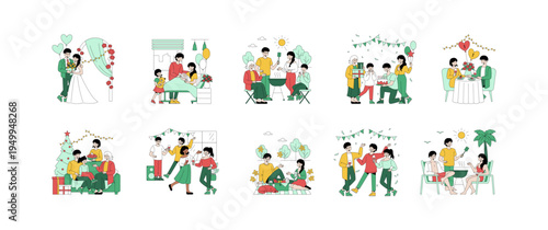 Family Celebrations and Moments Vector Illustration Set