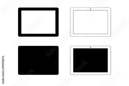 A set of four tablet computer icons in different color combinations