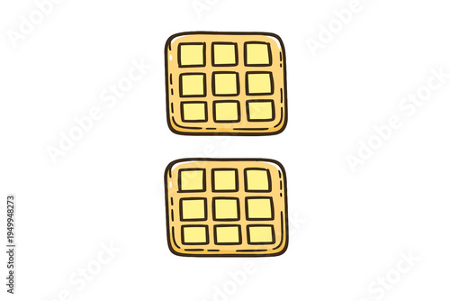 A vector illustration featuring two hand-drawn golden waffles with a