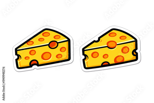 A pair of stylized yellow cheese wedges with holes, designed as