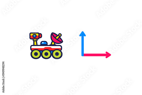 A colorful vector illustration of a planetary rover alongside a