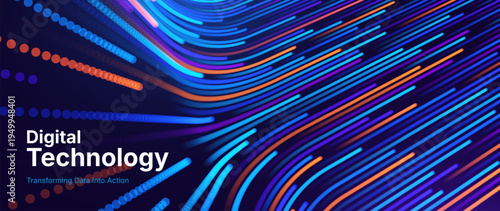 Big Data Analytics Landscape with Neural Connections and AI Processing Lines in a Dynamic, Line-Based Futuristic Design. Digital Business Transformation Vector Background.