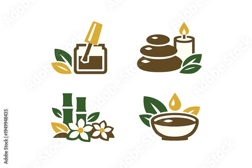 A collection of four minimalist spa and wellness icons featuring nail