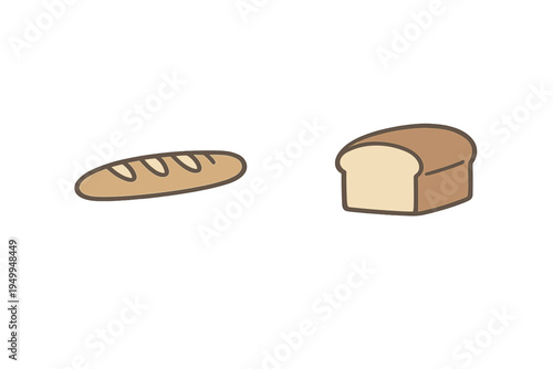 A simple vector illustration featuring two types of bread, a long