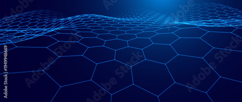 Hexagonal Nano Grid Texture. Advanced Graphene Material Pattern. Sleek Atomic-Scale Honeycomb Design. Tech-Inspired Background. Scientific Vector Illustration.