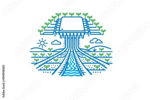 A minimalist line art illustration of a computer chip integrated into