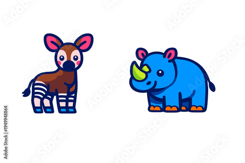 A cute vector illustration featuring a stylized okapi with striped