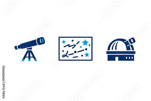 A collection of three flat vector icons related to astronomy