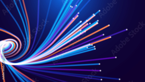 Fiber Optic Data Lines and AI Generated Particles Forming a Cyber Network. Perfect for Illustrating High-Speed Internet and Tech Industry Trends.