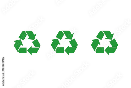 A set of three green recycling symbols arranged horizontally on a