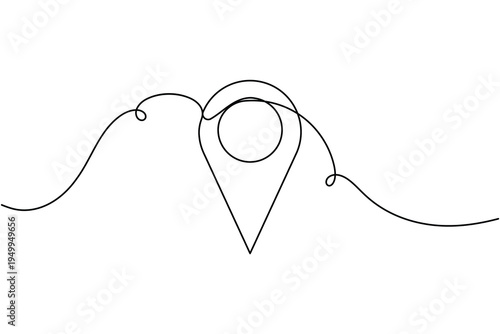 Location pin sign icon continuous one line art single drawing on white background minimalist map marker symbol outline vector illustration