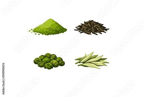 A vector illustration set featuring four types of tea preparations