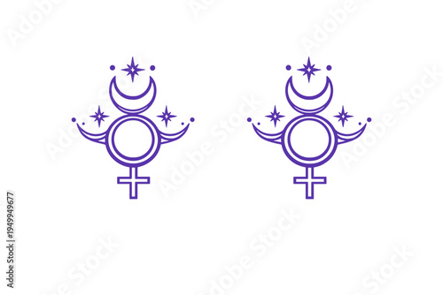 A set of two identical mystical symbols in purple line art, featuring