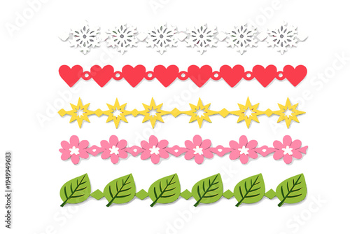 A collection of five decorative horizontal borders featuring