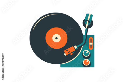 A minimalist vector illustration of a vintage turntable with a black