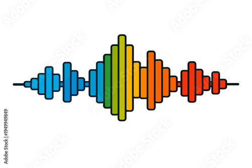 Vibrant vector graphic of a sound wave equalizer with a rainbow color