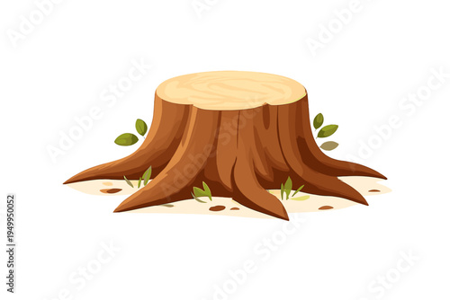 A cartoon illustration of a brown tree stump with visible wood rings