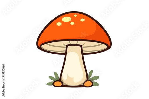 A vector illustration of a cute cartoon mushroom with an orange cap