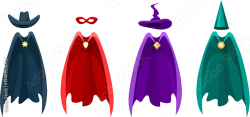 Colorful capes and hats set