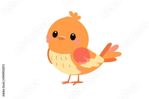 A cute orange cartoon bird with pink cheeks and a yellow belly
