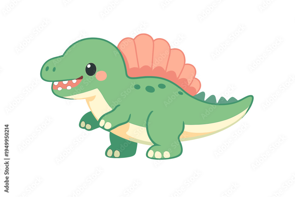 Obraz premium A cute cartoon Spinosaurus dinosaur illustration featuring a green