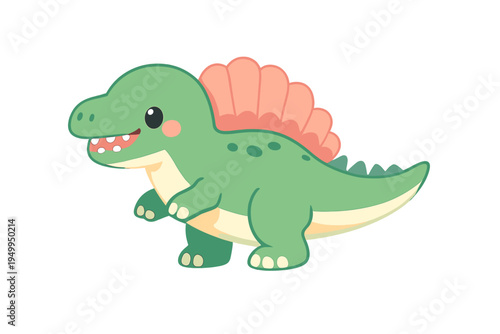 A cute cartoon Spinosaurus dinosaur illustration featuring a green
