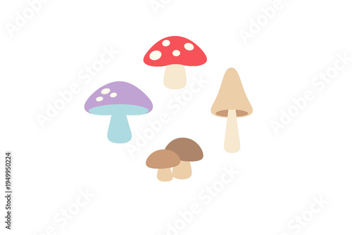 A collection of stylized mushroom vector illustrations featuring a
