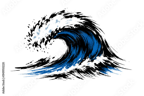 Artistic vector illustration of a crashing ocean wave rendered with