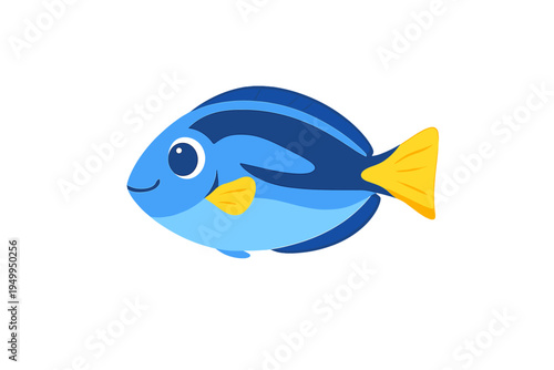 A friendly blue tang fish vector illustration featuring bright yellow