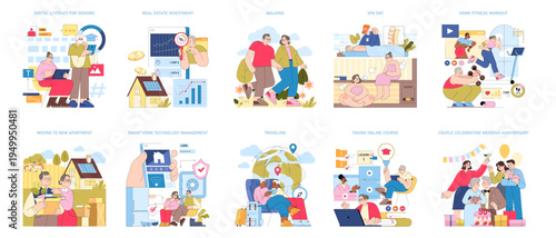 Seniors Learning Digital Skills Vector Illustration