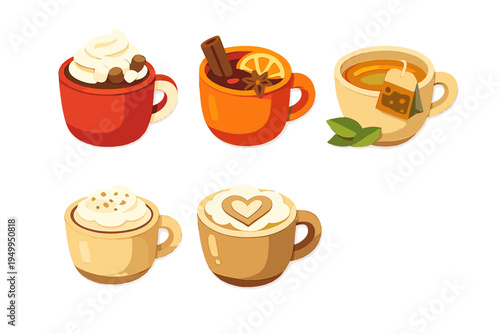 A collection of five vector illustrations featuring various hot