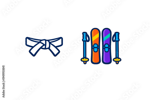 A collection of stylized vector icons featuring a martial arts belt