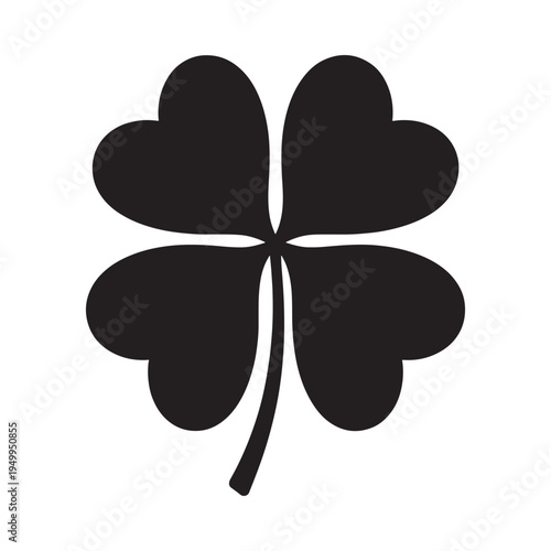 Simple black silhouette of a four leaf clover on a white background