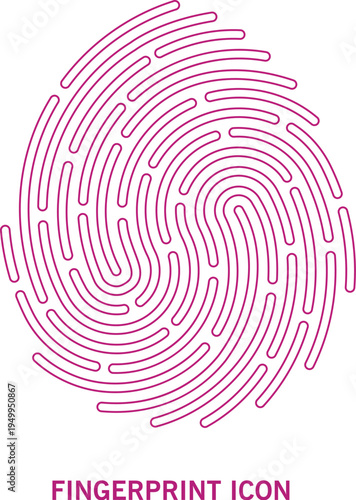 Minimal fingerprint icon in modern line style. Vector illustration of biometric identity symbol isolated on light background. Clean curved lines security concept digital ID sign flat design