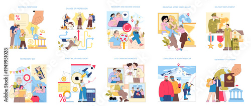 Family Receiving Keys to New Home Illustration