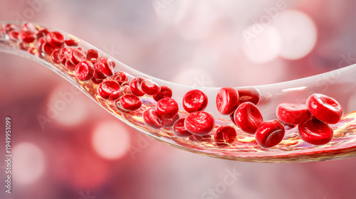Flow of life captured in the vibrant dance of red blood cells within a vein, showcasing the beauty and complexity of human anatomy and circulatory system in close-up detail