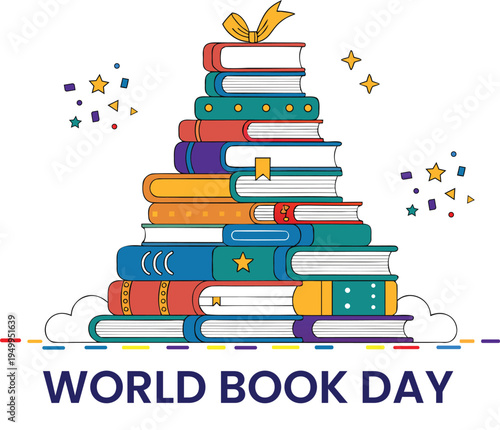 Vector of World book day celebration with stacked books design