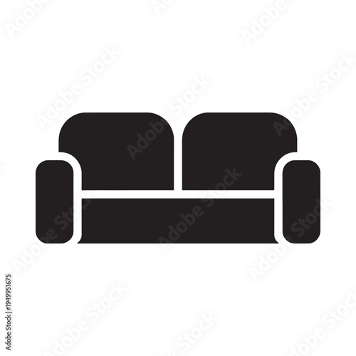 Simple black silhouette of a modern two seater sofa or couch