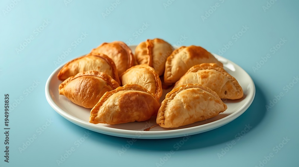 Fototapeta premium Plate Of Empanadas Or Pastries On Blue