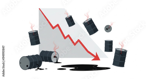Oil Price Crash - Falling Barrels and a Declining Graph.