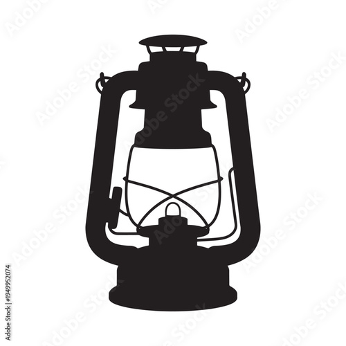 A black silhouette of an antique kerosene lantern with a handle