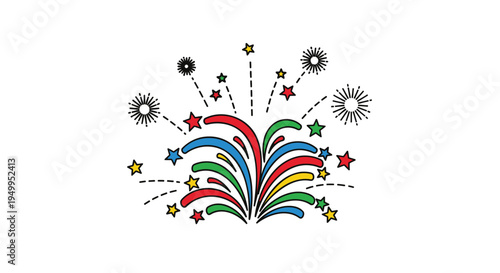 Vector fireworks illustration with colorful stars and sparks