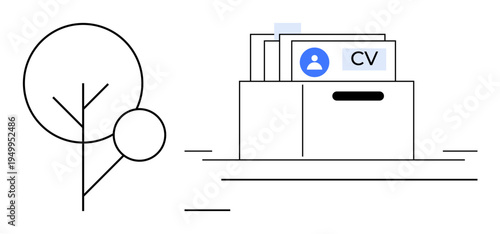 Recruitment concept. Recruitment through CV files and minimalist graphics. Recruitment s resume storage, HR processes, and efficient hiring systems. For HR, hiring, career management, job markets