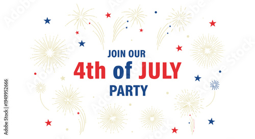 4th of July party invitation vector with fireworks and stars