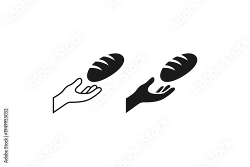 Hand giving bread icon for food donation or charity concept