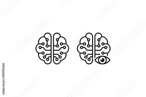 Artificial intelligence brain icon with circuit board lines and eye symbol